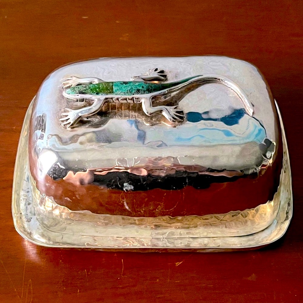💚Emilia Castillo Ltd Ed. Sterling Silver Malachite Lizard Butter Dish Tray💚